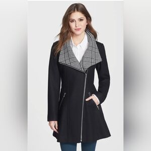 Guess Glen Plaid Houndstooth Detail Skirt Wool Blend Coat Size Large